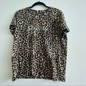 Boohoo Leopard Stay Wild Embroidered Crew Neck T-shirt Size Large